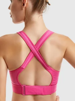 Linge de Mariée Soutien-gorge de sport bustier blanc bicolore gainant à fermeture éclair sur le devant pour femme soutien-gorge de yoga sans armatures à maintien élevé et dos nageur