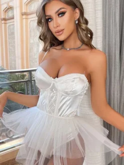 Linge de Mariée Teddy corset superposé en tulle sexy
