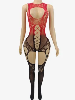 Lingerie bas collants noirs et rouges ajourés