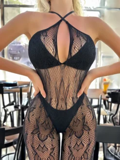 Lingerie Bodystockings Sexy En Maille Noir Découpé Nylon