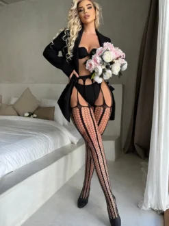 Lingerie collants femme En Maille noir nylon découpé