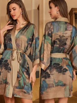 Lingerie de mariée pyjamas vêtements de nuit robes de chambre nuisettes imprimées bleu marine à lacets