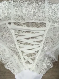 Lingerie Fendue Culotte sexy noire à lacets pour femmes sous-vêtements taille haute