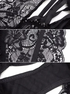 Lingerie Fendue Culotte sexy noire à lacets pour femmes sous-vêtements taille haute