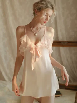 Lingerie Nuisette Femme À Bretelle Robe Courte Nœud Polyester Sexy