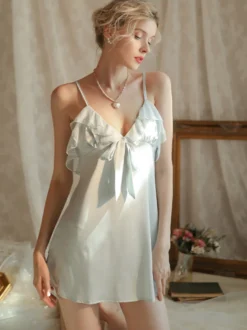 Lingerie Nuisette Femme À Bretelle Robe Courte Nœud Polyester Sexy
