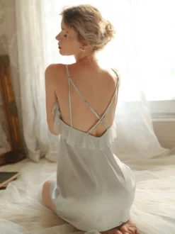 Lingerie Nuisette Femme À Bretelle Robe Courte Nœud Polyester Sexy