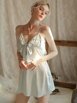 Lingerie Nuisette Femme À Bretelle Robe Courte Nœud Polyester Sexy