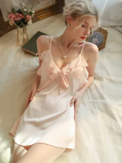 Lingerie Nuisette Femme À Bretelle Robe Courte Nœud Polyester Sexy