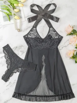 Lingerie Robe à Bretelle Nuisettes sexy en dentelle transparente blanche sexy