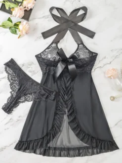 Lingerie Robe à Bretelle Nuisettes sexy en dentelle transparente blanche sexy