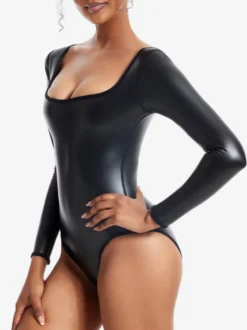 Lingerie Sculptante Body Gainant Noir à Manches Longues