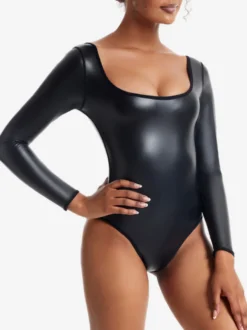 Lingerie Sculptante Body Gainant Noir à Manches Longues