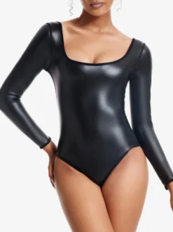 Lingerie Sculptante Body Gainant Noir à Manches Longues