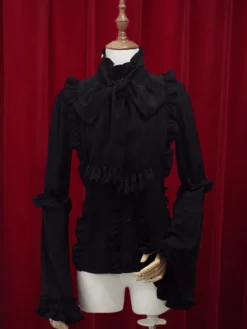Lolita de mousseline de soie Blouse Hime longues manches Stand collier volants Lace Up Déguisements Halloween