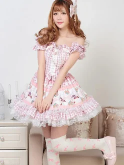 Lolita 2026 Robe Classique Robe Une Pièce OP Rose Pâle Imprimée Arcs Déguisements Halloween