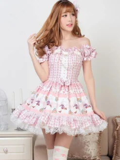 Lolita 2026 Robe Classique Robe Une Pièce OP Rose Pâle Imprimée Arcs Déguisements Halloween