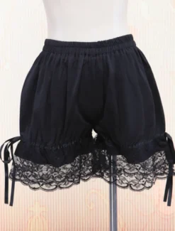 Lolita shorts doux noir coton dentelle 2026 Nœuds papillons Déguisements Halloween