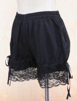 Lolita shorts doux noir coton dentelle 2026 Nœuds papillons Déguisements Halloween