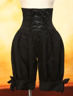 Lolita Shorts en coton mélangé noir unicolore avec cordon Déguisements Halloween