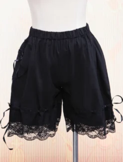 Lolita Shorts en coton noir avec dentelle et nœuds Déguisements Halloween