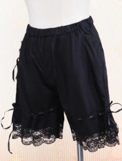 Lolita Shorts en coton noir avec dentelle et nœuds Déguisements Halloween