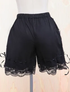 Lolita Shorts en coton noir avec dentelle et nœuds Déguisements Halloween