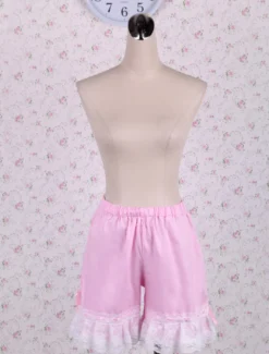 Lolita Shorts en coton rose avec dentelle Déguisements Halloween