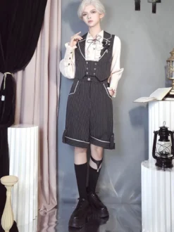 Lolita Specials Lolita Top Gilet Costumes Gothique Noir Sans Manches Boutons Rayures