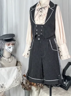 Lolita Specials Lolita Top Gilet Costumes Gothique Noir Sans Manches Boutons Rayures
