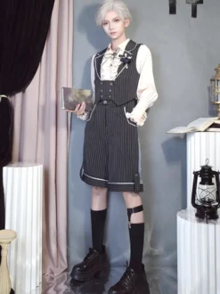 Lolita Specials Lolita Top Gilet Costumes Gothique Noir Sans Manches Boutons Rayures