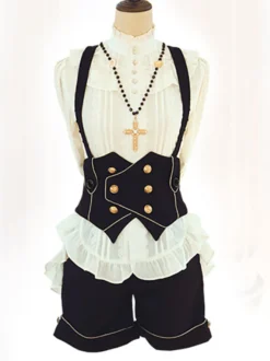 Lolita Top Gilet Costumes Gothique Noir Sans Manches