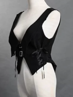 Lolita Top Gilet Costumes Steampunk Noir Sans Manches À Lacets Détails En Métal