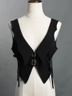 Lolita Top Gilet Costumes Steampunk Noir Sans Manches À Lacets Détails En Métal