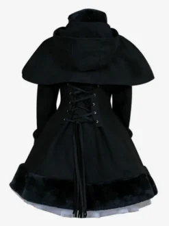 Lolita Vêtement avec ruban hiver et cape Ensemble à capuche en laine mélangée unicolore Tea party gothique Déguisements Halloween