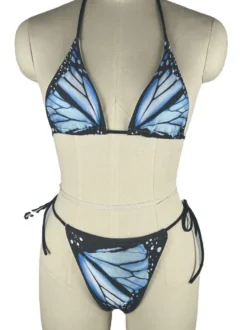 Maillot De Bain Bikini Femme Bleu Épaule Ouverte Été Sexy