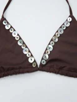 Maillot de bain bikini femme marron café à paillettes maillot de bain sexy d'été