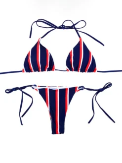 Maillot de bain bikini femme rouge à lacets extensible taille basse été maillots de bain sexy