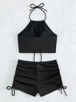 Maillot de bain bikini marron à lacets pour femme idéal pour l'été à la plage.