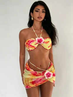 Maillot de bain bikini orange à lacets pour femme maillot de bain sexy d'été