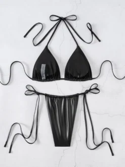 Maillot de bain deux pièces noir sexy à licou pour l'été 2026
