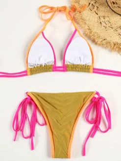 Maillot de bain deux pièces sexy à cordon de couleur contrastée pour l'été 2026