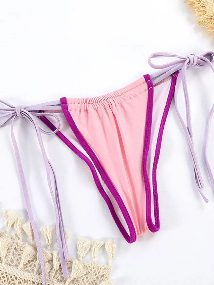 Maillot de bain deux pièces sexy à cordon de couleur contrastée pour l'été 2026