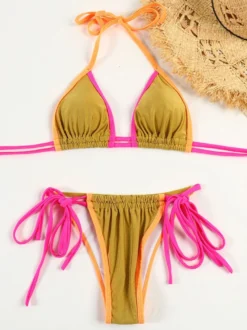 Maillot de bain deux pièces sexy à cordon de couleur contrastée pour l'été 2026