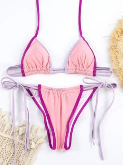Maillot de bain deux pièces sexy à cordon de couleur contrastée pour l'été 2026