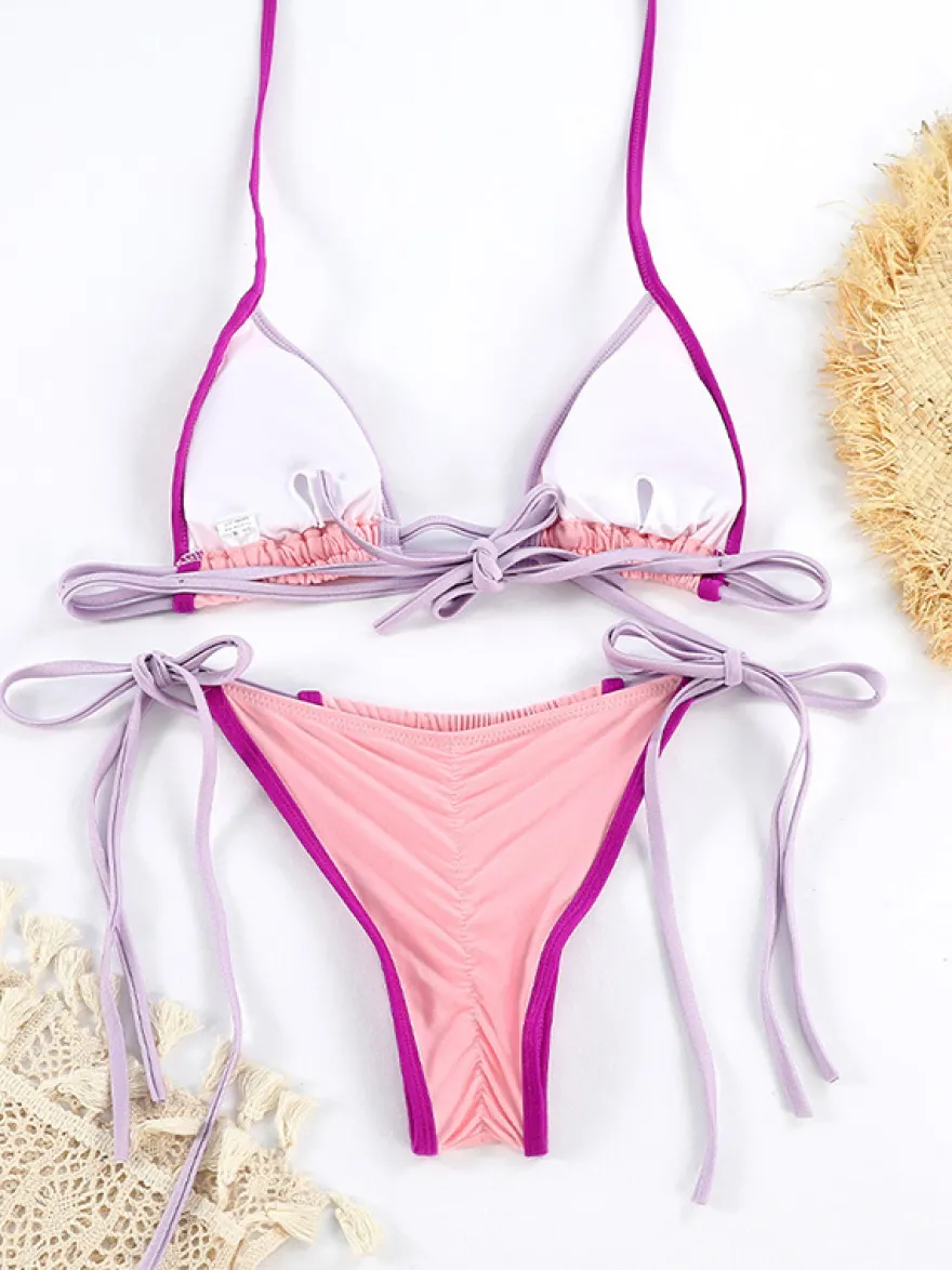 Maillot de bain deux pièces sexy à cordon de couleur contrastée pour l'été 2026