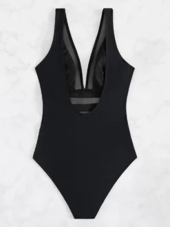 Maillot de bain une pièce à empiècements en maille et rayures transparentes avec dos ouvert 2026