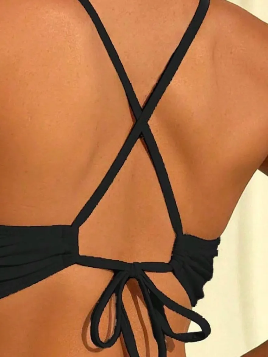 Maillot de bain une pièce imprimé lys dos croisé et décolleté plongeant