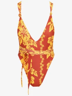 Maillot de bain une pièce à imprimé floral tropical pour femme - Monokini décolleté plongeant - Vacances d'été à la plage 2026