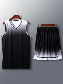 Maillot De Basket-Ball Ensemble 2 Pièces Violet Bleu Noir Blanc Adulte Homme